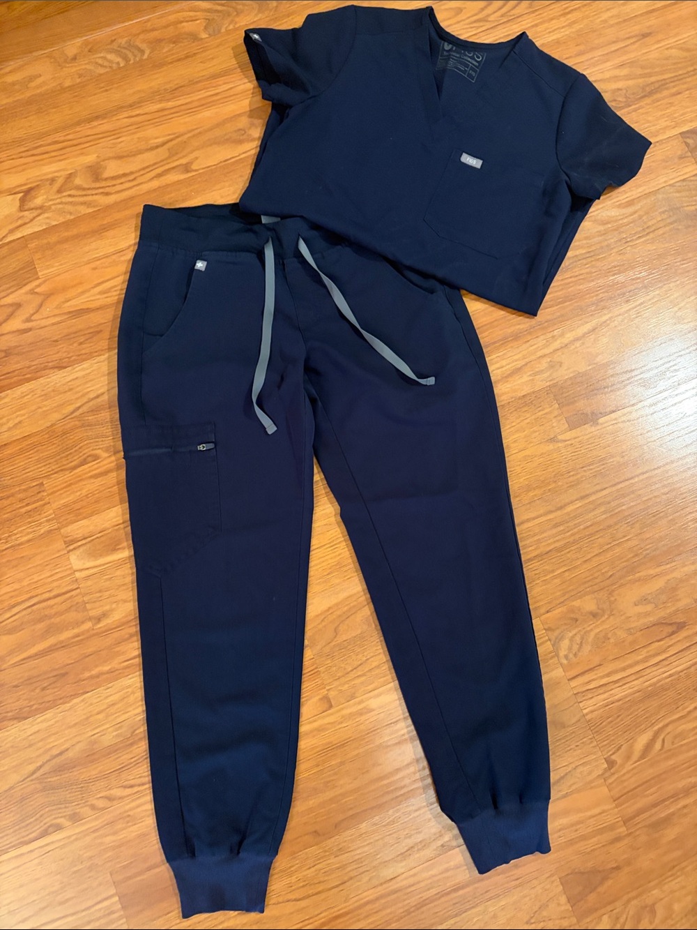 Figs women’s  Navy Jogger Scrub Pants with Gray Drawstring
